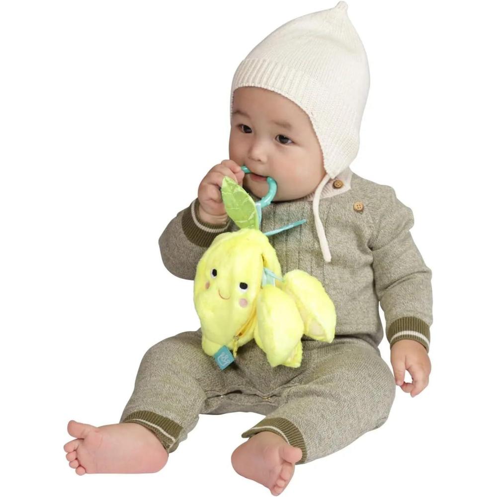 imageManhattan Toy MiniApple Farm Lemon Baby Travel Toy with Rattle Squeaker Crinkle Fabric ampamp Teether Clipon AttachmentLemon