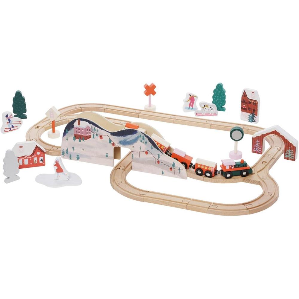 imageManhattan Toy Alpine Express 49Piece Wooden Toy Train Set with Scenic Accessories for Toddlers 3 Years and Up Multicolor
