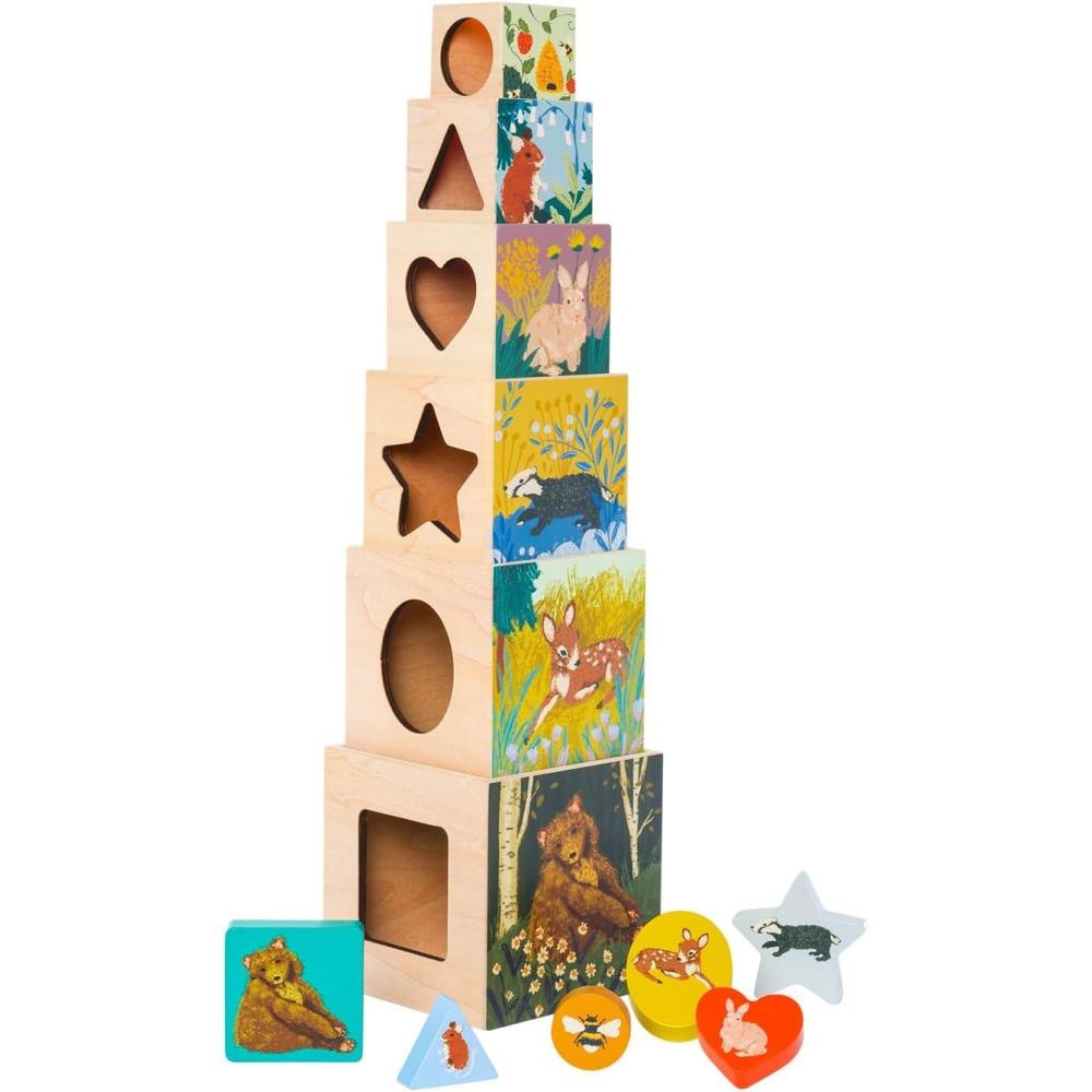 imageManhattan Toy Enchanted Forest 12Piece Wooden Stacking Counting Sorting Toy Blocks with Solid Wood Cutout Shapes
