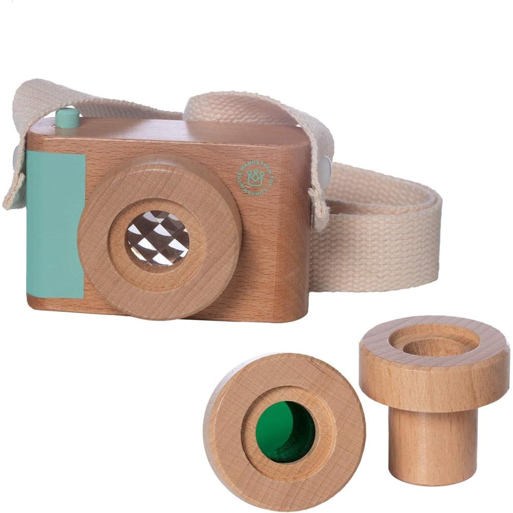 imageManhattan Toy Natural Historian Wooden Camera Pretend Time Play with Clear Green ampamp Kaleidoscope Lenses