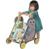 Manhattan Toy Wildwoods Owl Wooden Push Cart with Shape Sorter and Basket, Serrated Oval, Spinners, Bead Run and More Medium