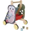 Manhattan Toy Wildwoods Owl Wooden Push Cart with Shape Sorter and Basket, Serrated Oval, Spinners, Bead Run and More Medium