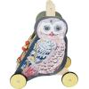 Manhattan Toy Wildwoods Owl Wooden Push Cart with Shape Sorter and Basket, Serrated Oval, Spinners, Bead Run and More Medium