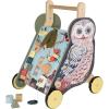 Manhattan Toy Wildwoods Owl Wooden Push Cart with Shape Sorter and Basket, Serrated Oval, Spinners, Bead Run and More Medium
