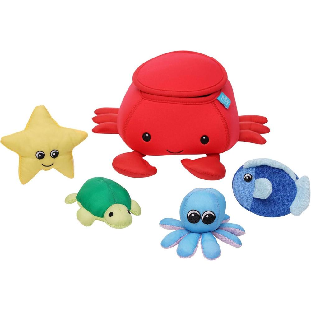 imageManhattan Toy Neoprene Crab 5Piece Floating Spill n Fill Bath Toy with Quick Dry Sponges and Squirt ToyCrab