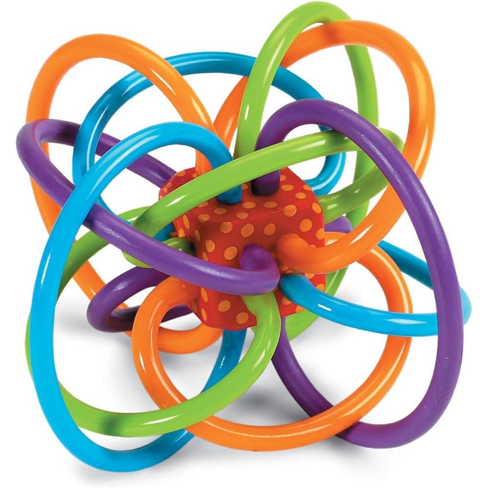 imageManhattan Toy Winkel Rattle ampamp Sensory Teether Toy BlueGreenOrange 5 Inch x 4 Inch x 35 Inch