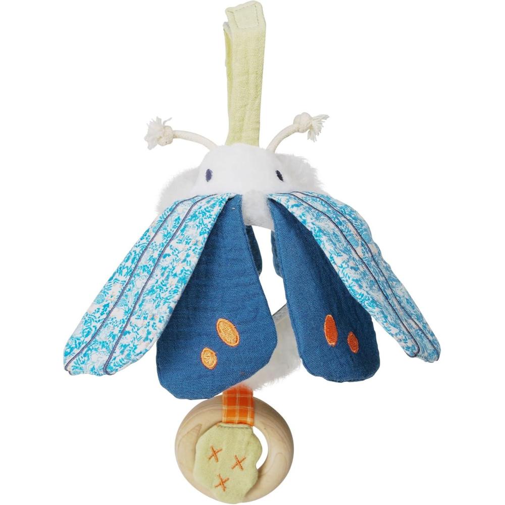imageManhattan Toy Folklore Plush Luna Moth Soft Tactile Baby Travel Toy with Crinkle Fabric Wings Baby Mirror and Wooden Teether Ring