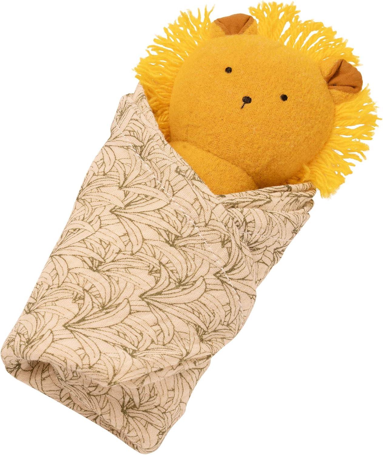 imageManhattan Toy Embroidered Plush Bunny Baby Rattle  Soft Cotton Burp Cloth 16 x 16 InchesLion