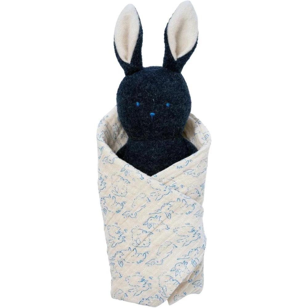 imageManhattan Toy Embroidered Plush Bunny Baby Rattle  Soft Cotton Burp Cloth 16 x 16 InchesBunny