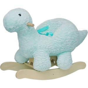 Manhattan Toy Plush Elephant Wooden Rocking Toy with Crown, Adjustable Seat Belt and Wooden Hand Grips Large(Dinosaur)