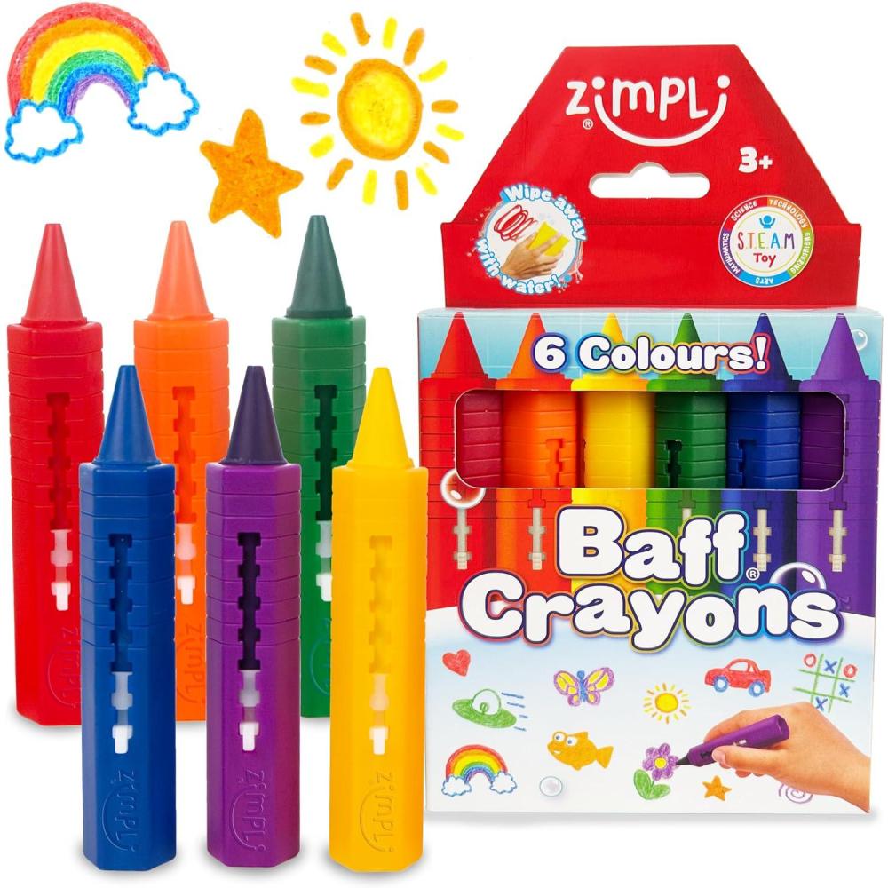 imageZIMPLI 6 Grands Crayons de Bain Jouets de Bain lavables et colors pour Enfants Jouets cratifs pour la Douche Cadeaux pour Enfants Cadeaux dart et dartisanat pour garons et Filles