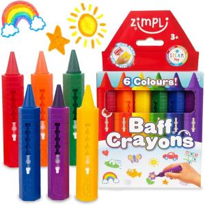 ZIMPLI – 6 Grands Crayons de Bain, Jouets de Bain lavables et colorés pour Enfants, Jouets créatifs pour la Douche, Cadeaux pour Enfants, Cadeaux d&rsquo;art et d&rsquo;artisanat pour garçons et Filles