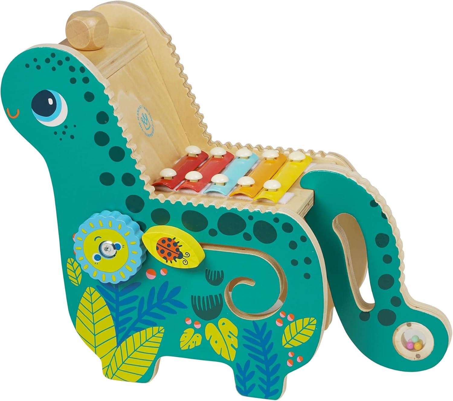 imageManhattanToy 217120 Instrument de Musique Llama en Bois avec Maraca Sacoche de Selle Clack Baguettes Toilette et Xylophone version anglaiseDinosaure