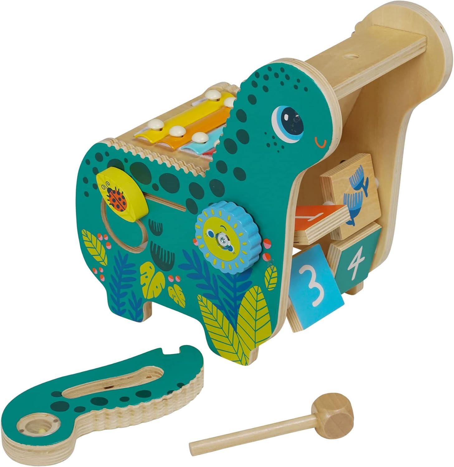 imageManhattanToy 217120 Instrument de Musique Llama en Bois avec Maraca Sacoche de Selle Clack Baguettes Toilette et Xylophone version anglaiseDinosaure