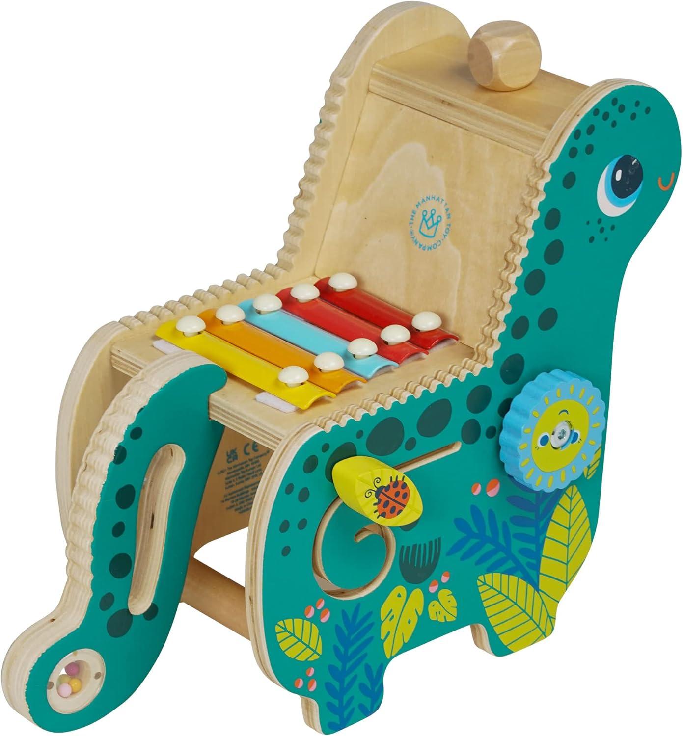 imageManhattanToy 217120 Instrument de Musique Llama en Bois avec Maraca Sacoche de Selle Clack Baguettes Toilette et Xylophone version anglaiseDinosaure