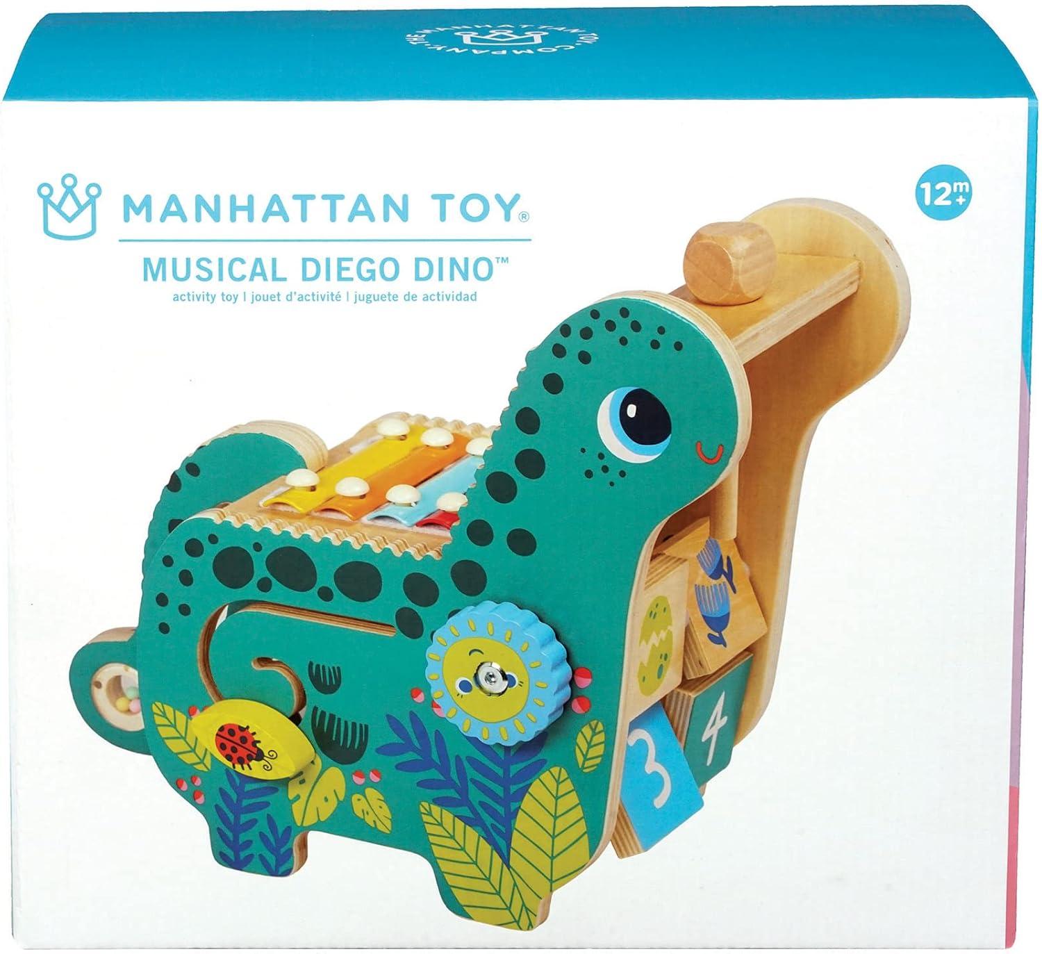 imageManhattanToy 217120 Instrument de Musique Llama en Bois avec Maraca Sacoche de Selle Clack Baguettes Toilette et Xylophone version anglaiseDinosaure