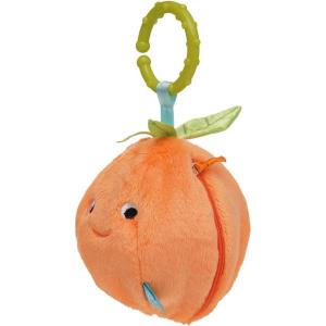 Manhattan Toy Mini-Apple Farm Orange Jouet de Voyage pour bébé avec hochet, couineur, Tissu froissé et Attache à Clip pour Anneau de Dentition(Orange)