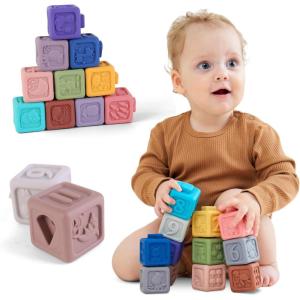 Jouet Montessori à Empiler et Tri pour Bébé et Enfant 3 Ans – Jouets d&rsquo;Activité et de Développement en Bois – Couleurs Pastel – Jeux Montessori Éducatifs pour Tout-Petits – Cadeau d&rsquo;Anniversaire(Soft building block)