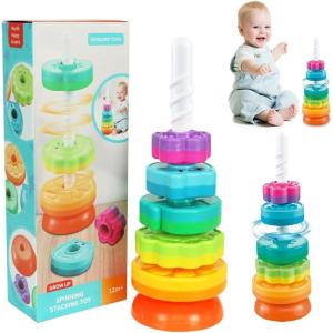 Jouets Empilables pour Enfants, Jouet À Empiler en Rotation, Tour D’empilage Rotative, Pyramide pour Bébé Jouet À Empiler, Cadeau 1 2 3 Ans