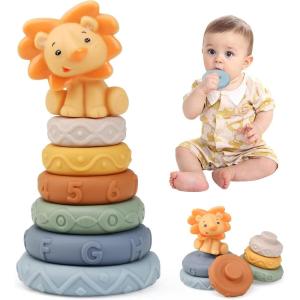 LEADSTAR Tour Souple Empilable, Jouet Sensoriel Eveil Bebe Jeux Montessori, Cube D&rsquo;activité Bébé Module Motricité, Educatif Cadeau de Bain et Dentition pour Bebe Enfant 6 9 12 Mois (Blue)(Jaune)