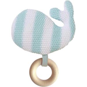 Manhattan Toy Hochet bébé en Maille avec Anneau de Dentition en Bois, 216340, Multicolore(Baleine)