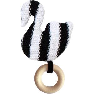 Manhattan Toy Hochet bébé en Maille avec Anneau de Dentition en Bois, 216340, Multicolore(Cygne)