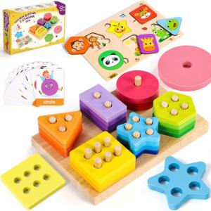 Montessori Jouets Enfant 1 2 3 Ans – Jouet à Empiler Et de Tri Bebe 1 an – Jouet Puzzles en Bois – Jeu Jeux Montessori 1 an – Jouets D&rsquo;Activité et de DéVeloppement Cadeau Enfant 1 2 Ans(Multicolore-b)