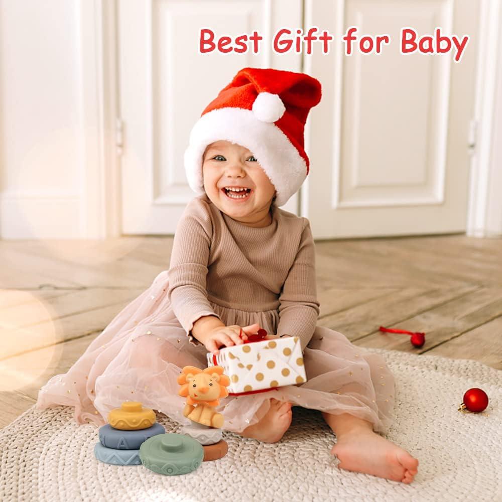 imageJoyPlus Jeux Montessori Bebe Eveil 6 Mois 7 Pices Jouets Empilables avec Anneaux Tour Souple Empilable Cube dactivit Bb Jouets Sensoriel Dentition pour Bb Jeux Educatif pour Bebe 6 Mois