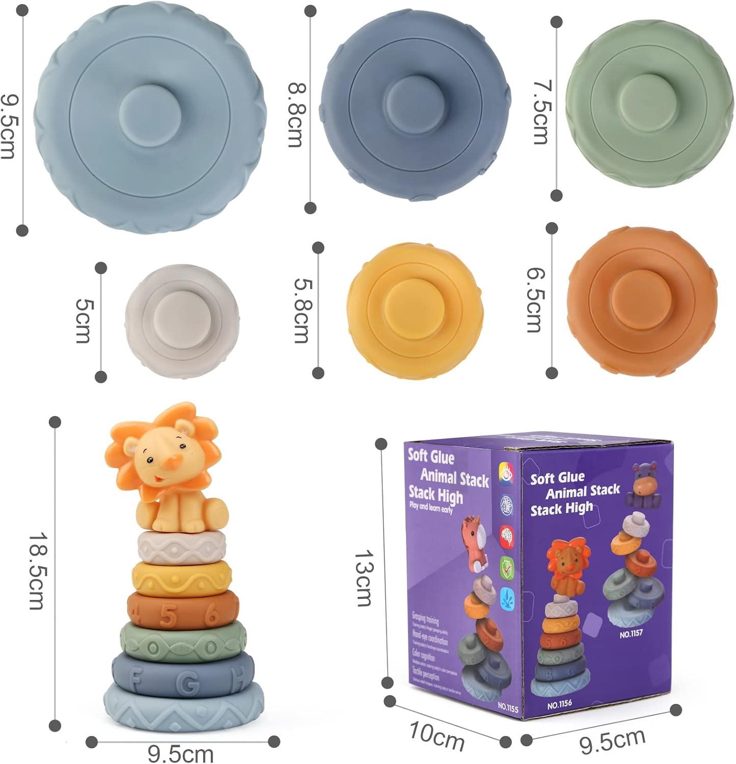 imageJoyPlus Jeux Montessori Bebe Eveil 6 Mois 7 Pices Jouets Empilables avec Anneaux Tour Souple Empilable Cube dactivit Bb Jouets Sensoriel Dentition pour Bb Jeux Educatif pour Bebe 6 Mois