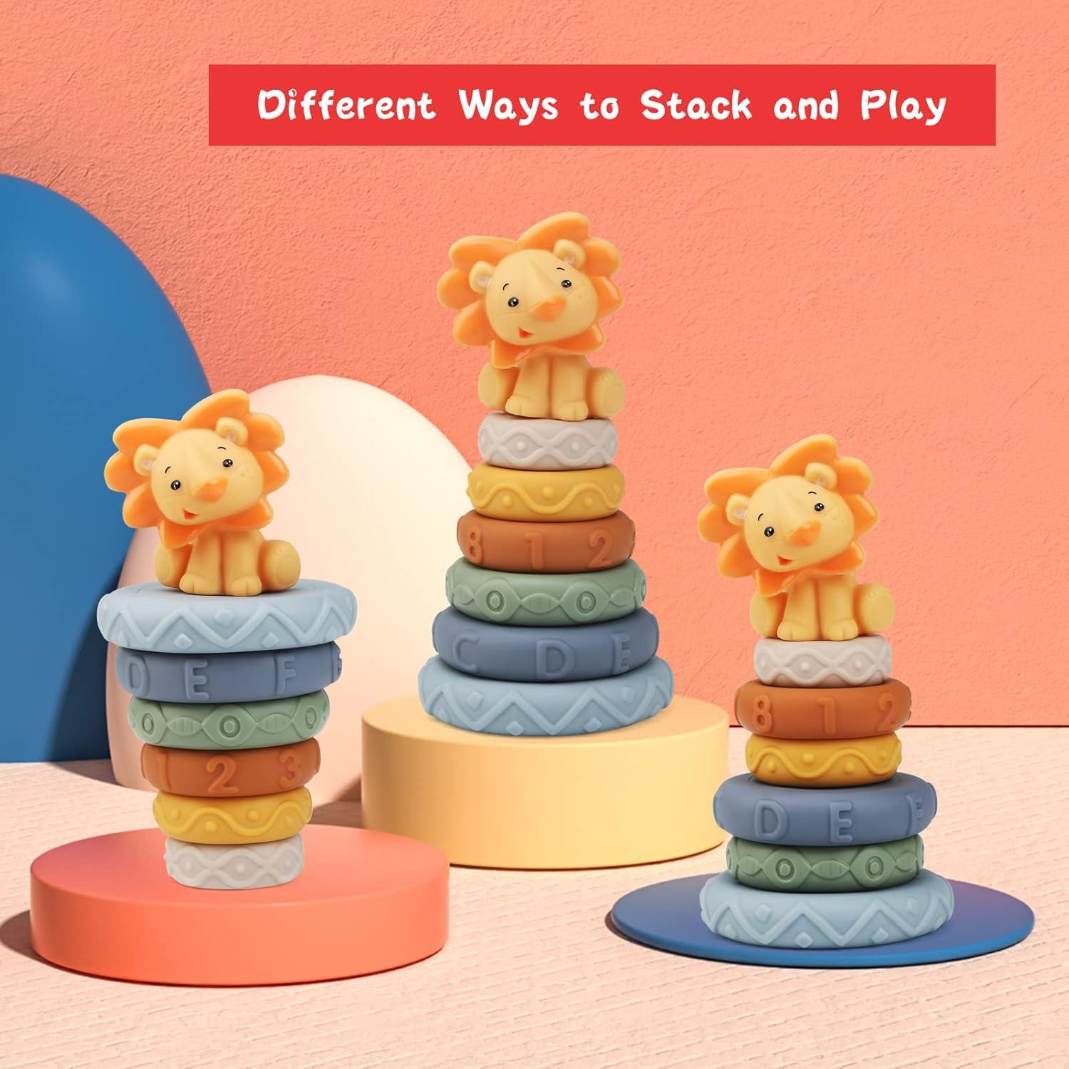 imageJoyPlus Jeux Montessori Bebe Eveil 6 Mois 7 Pices Jouets Empilables avec Anneaux Tour Souple Empilable Cube dactivit Bb Jouets Sensoriel Dentition pour Bb Jeux Educatif pour Bebe 6 Mois