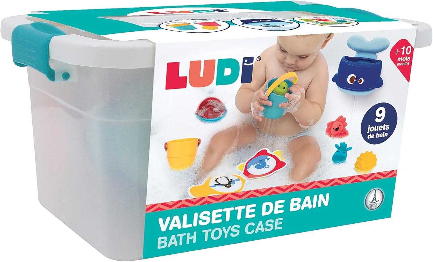 imageLUDI Coffret de Bain XXL Tortue Fontaine Lumineuse Toboggans Ventouse Aspergeur Bateau Jeu de Bain Imagination Ds 18 MoisValisette de bain