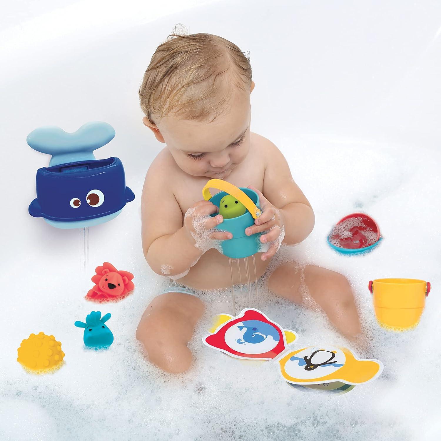 imageLUDI Coffret de Bain XXL Tortue Fontaine Lumineuse Toboggans Ventouse Aspergeur Bateau Jeu de Bain Imagination Ds 18 MoisValisette de bain