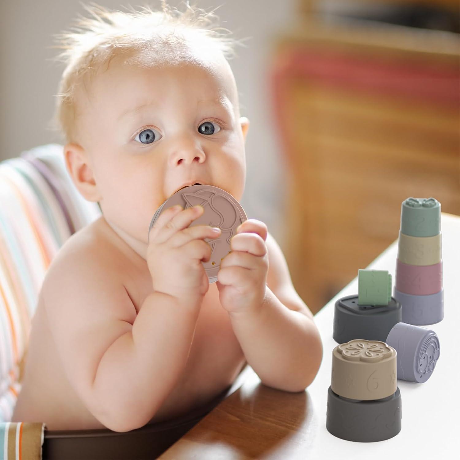 imageLot de 9 Jouet Tasses Empilable pour bb 12 18 Mois ducatif Enfant Construction Jeux Jouets de Bain pour Dvelopper La Motricit Fine et Couleurs ampamp Nombres Cadeau pour 6 Mois Garons Filles