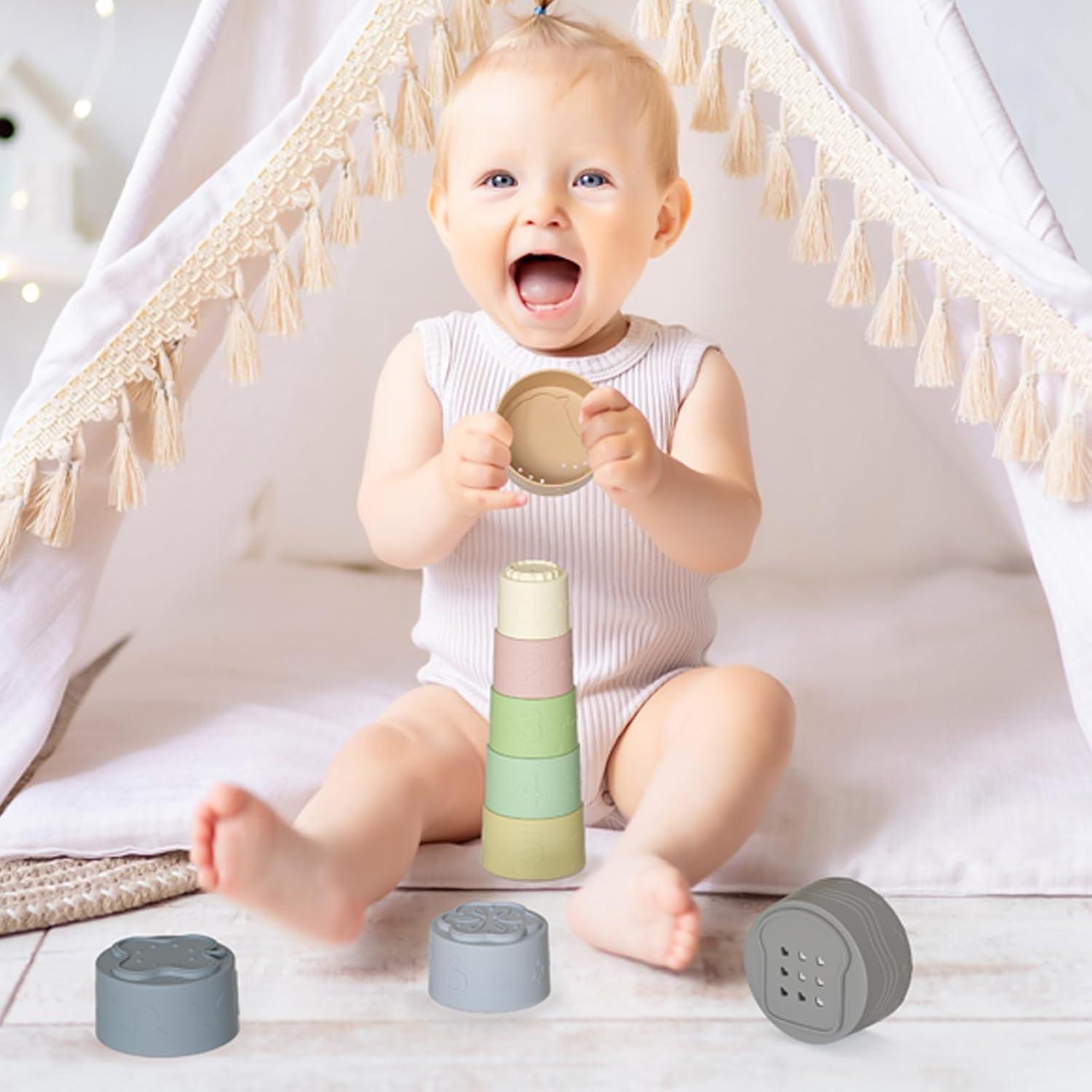 imageLot de 9 Jouet Tasses Empilable pour bb 12 18 Mois ducatif Enfant Construction Jeux Jouets de Bain pour Dvelopper La Motricit Fine et Couleurs ampamp Nombres Cadeau pour 6 Mois Garons Filles