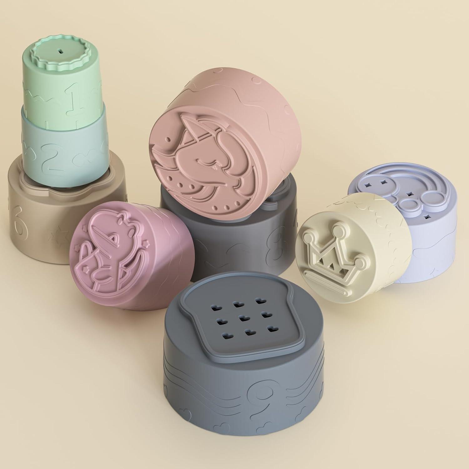imageLot de 9 Jouet Tasses Empilable pour bb 12 18 Mois ducatif Enfant Construction Jeux Jouets de Bain pour Dvelopper La Motricit Fine et Couleurs ampamp Nombres Cadeau pour 6 Mois Garons Filles