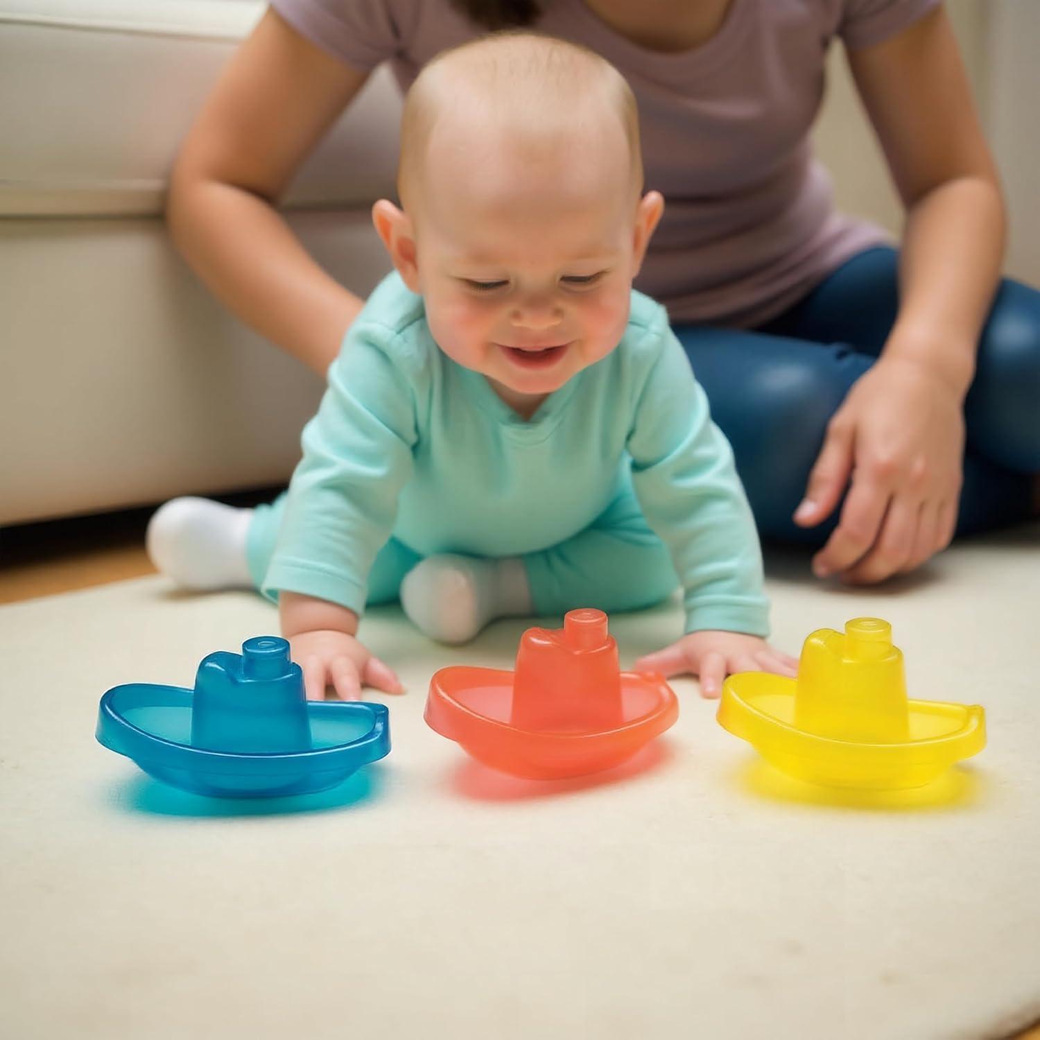 imagePlaygro Bateaux de Bain 3 Pices Sans BPA Ds 6 Mois Bright Baby Boats bleurougejaune 40146Bateau de bain