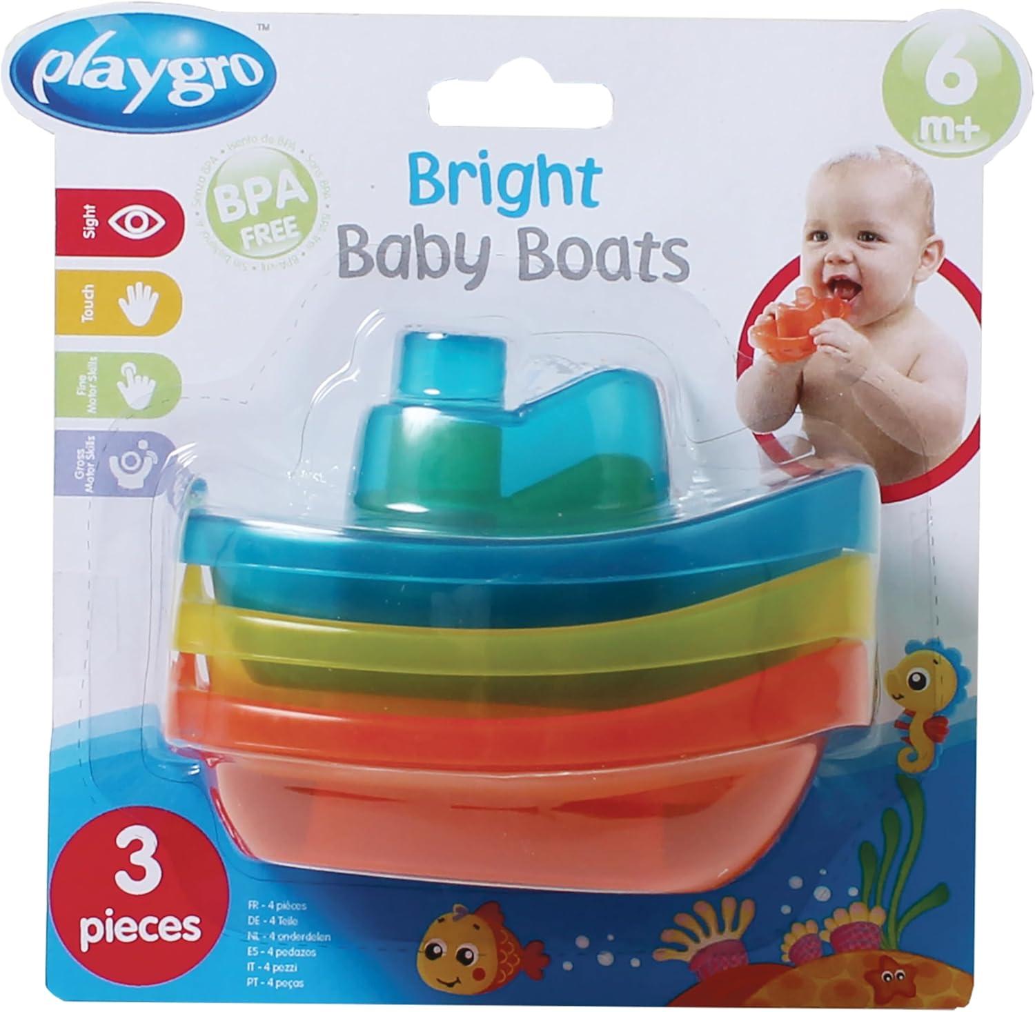 imagePlaygro Bateaux de Bain 3 Pices Sans BPA Ds 6 Mois Bright Baby Boats bleurougejaune 40146Bateau de bain