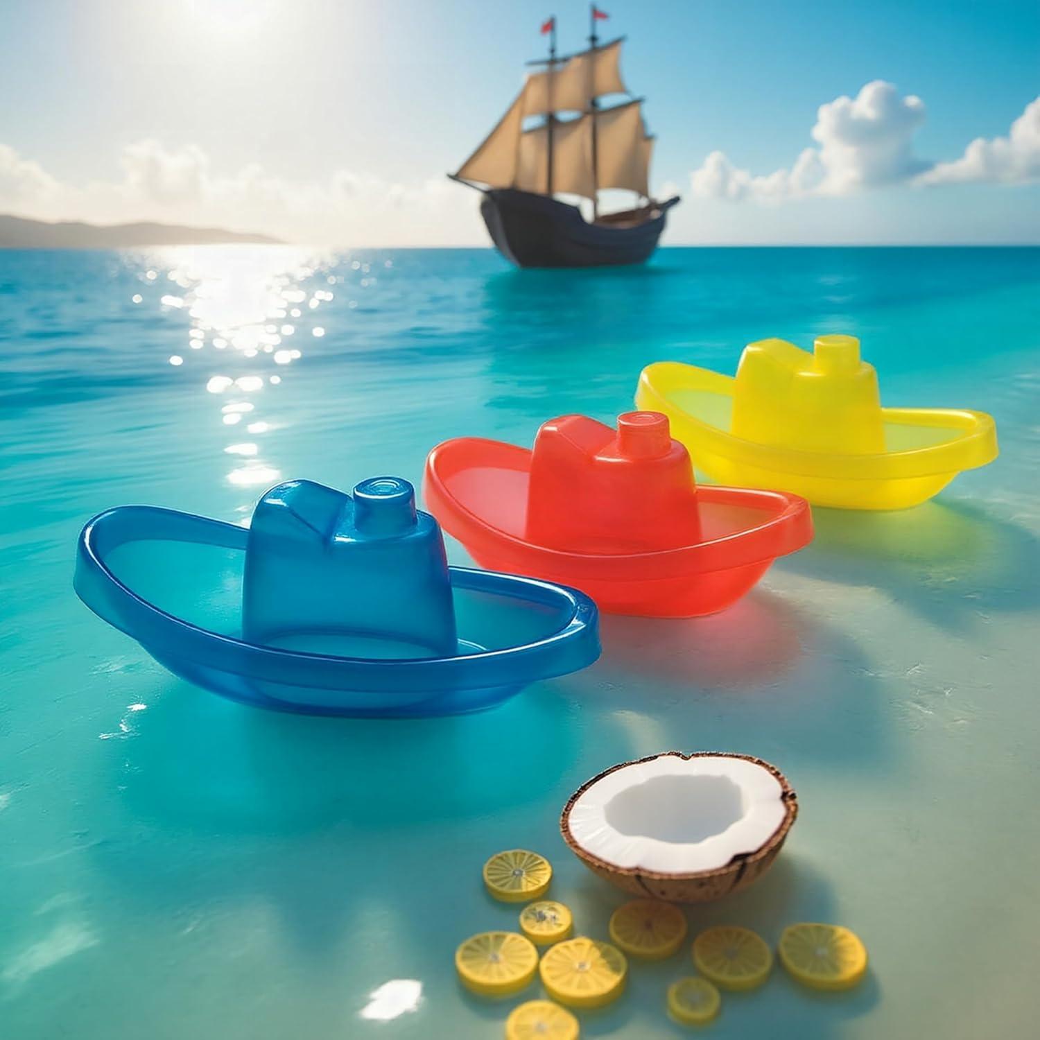 imagePlaygro Bateaux de Bain 3 Pices Sans BPA Ds 6 Mois Bright Baby Boats bleurougejaune 40146Bateau de bain