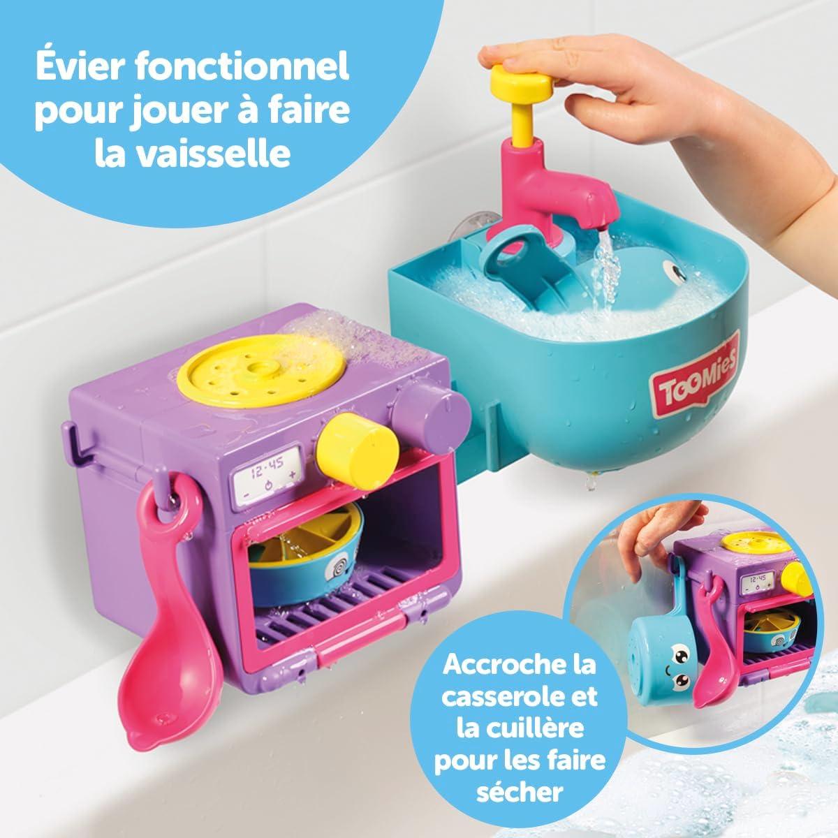imageToomies Cuisine Bain pour Bb Et ToutPetits Jouet Bulles Ensemble 2 en 1 Jeu deau pour Enfants Adapt Aux Garons Et Filles De 18 Mois 4 Ans Multicolore 21 x 28 x 15 cmMa cuisine de Bain