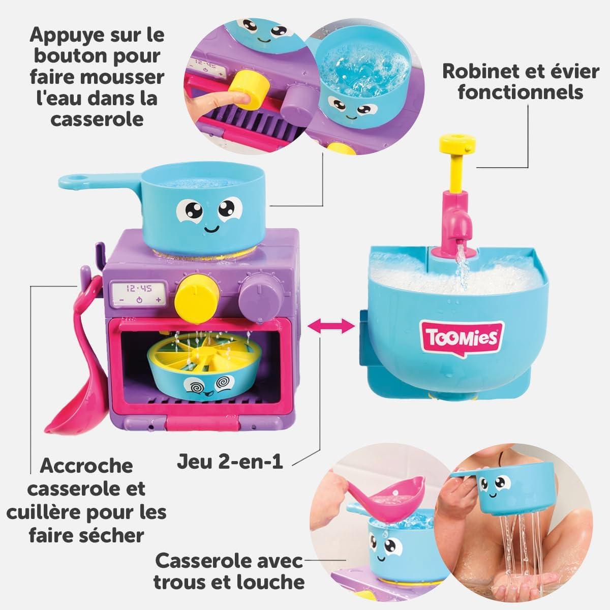 imageToomies Cuisine Bain pour Bb Et ToutPetits Jouet Bulles Ensemble 2 en 1 Jeu deau pour Enfants Adapt Aux Garons Et Filles De 18 Mois 4 Ans Multicolore 21 x 28 x 15 cmMa cuisine de Bain