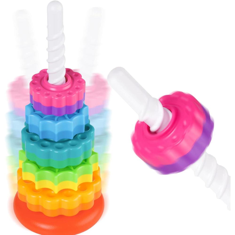 imageJouet rotatif empilable pour enfants tour arcenciel roues rotatives bicolores en plastique ABS solide sans BPA pour lducation prcoce lapprentissage amusant et le dveloppement duPetit Macaron