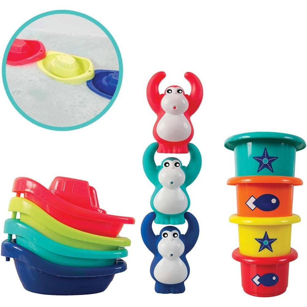 imageLUDI Coffret de Bain XXL Tortue Fontaine Lumineuse Toboggans Ventouse Aspergeur Bateau Jeu de Bain Imagination Ds 18 MoisBateaux Verres Gigognes