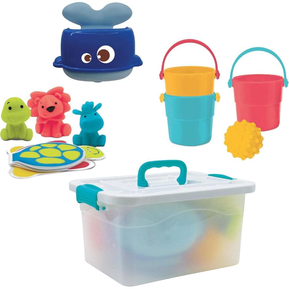 imageLUDI Coffret de Bain XXL Tortue Fontaine Lumineuse Toboggans Ventouse Aspergeur Bateau Jeu de Bain Imagination Ds 18 MoisValisette de bain