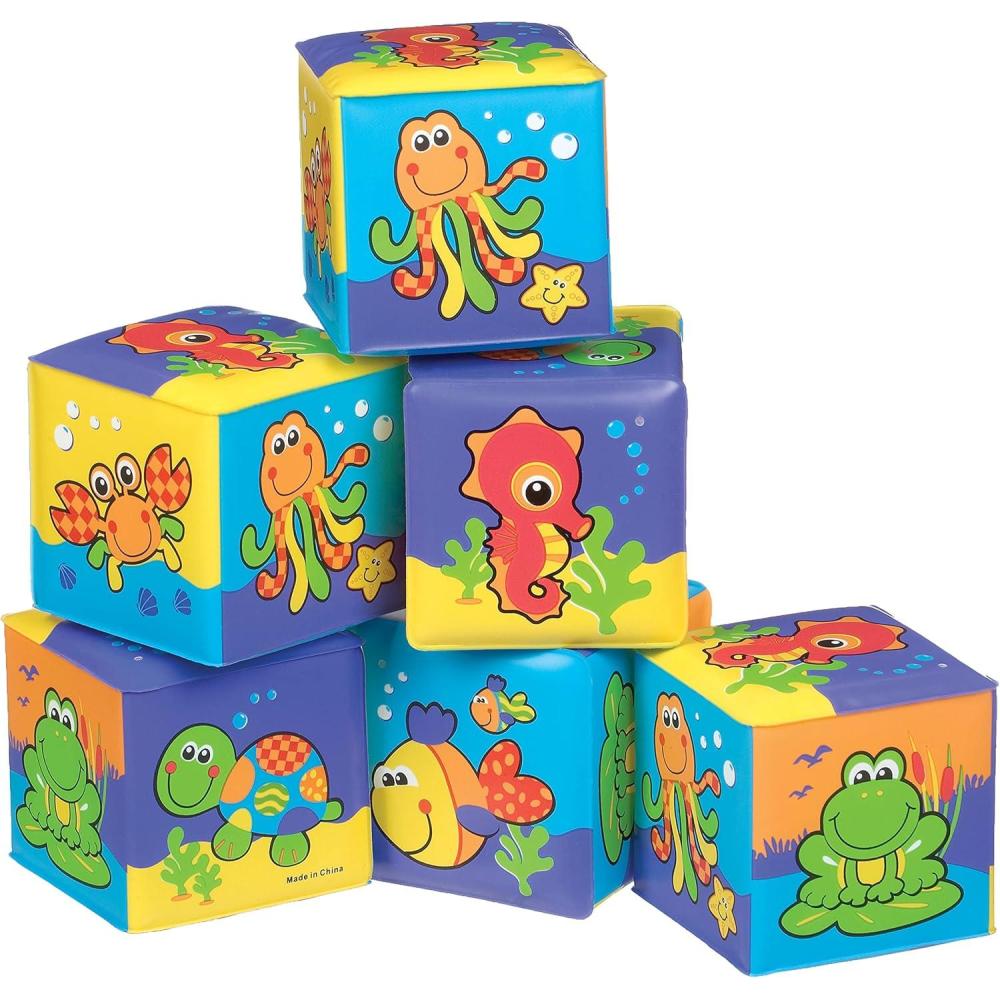 imagePlaygro Bateaux de Bain 3 Pices Sans BPA Ds 6 Mois Bright Baby Boats bleurougejaune 40146Cubes de bain