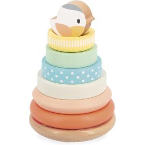 Janod – Empilable Culbuto en Bois Oiseau – Jouet d&rsquo;Eveil en Bois – 7 Pièces à Empiler – Tour à empiler – Base mouvante – Jouet bébé Dès 1 an – J05145