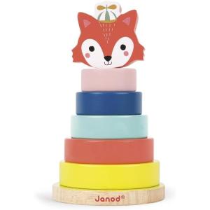 Janod – Empilable Renard, Baby Forest – Jeu Empilable en Bois – Jouet d&rsquo;Éveil – Développement de la Motricité Fine – Premier Âge – Multi Couleurs – Dès 1 An, J08014(Renard Baby Forest)