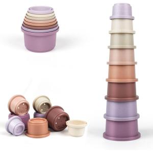 Jouet Tasse à Empilable pour 12 18 Mois Bébé,8 Pièces Cubes Empilables Gobelet Empilables pour Filles,Enfant Construction Jeux Gigognes Jeux Éducatif Cadeau pour 6+ Mois Garçons(Petal)