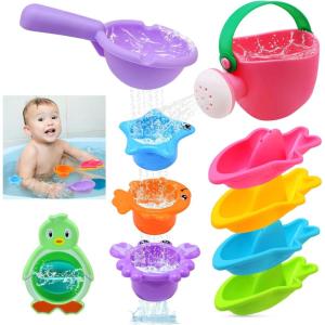 Jouet de Bain Bébé,10 Pièces Jeux de Bain pour Enfants 1 2 3 4 Ans, Arrosoir, Empilables Bateaux & Tasses Jouets Flottants pour Bain, Piscine, Plage, Douche pour Tout-Petits Garcon Fille