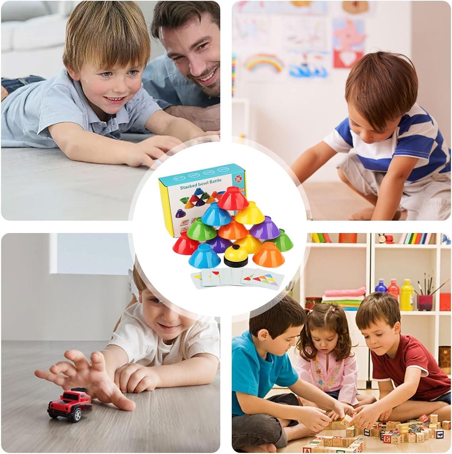 imageJouet empiler pour Jouet Bol empilable Jouet empilable Arcen Jouet sensoriel pour activits dapprentissage prscolaire 6 Bols empilables avec Cloche 25 Cartes Jeu de Puzzle Jouet de Je