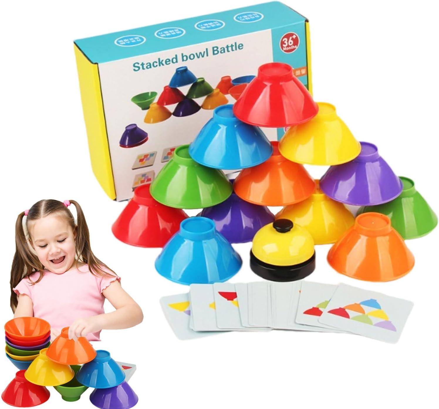 imageJouet empiler pour Jouet Bol empilable Jouet empilable Arcen Jouet sensoriel pour activits dapprentissage prscolaire 6 Bols empilables avec Cloche 25 Cartes Jeu de Puzzle Jouet de Je